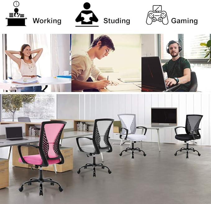Office Chair Ergonomic Desk Chair Mesh Computer Chair with Lumbar Support Armrest Mid Back Rolling Swivel Task Adjustable Chair for Women Adults, Grey