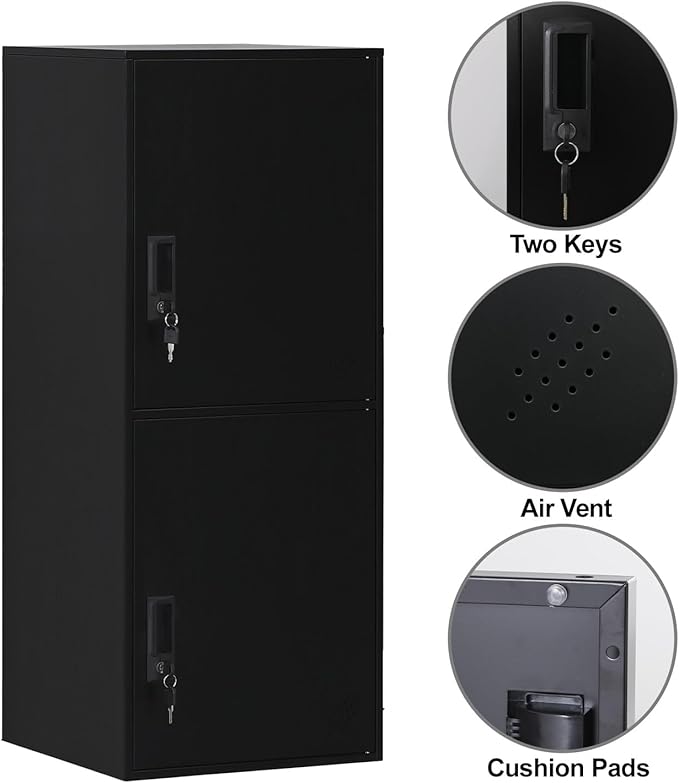 2 Door Vertical Stackable Storage Cabinet with Locking Doors,Shelves File Cabinet Organizer,Metal Locker Storage Cabinet Office, Home, Gym, School,KidsRoom (2 Door, Black)