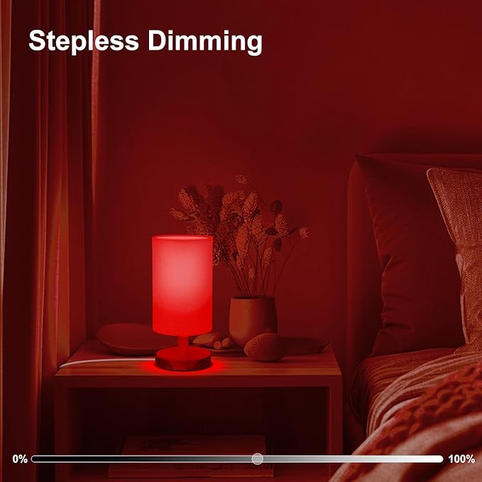 Red Light Lamp for Bedroom, Nightstand Lamp with 670nm Red & 3 White Light Modes, Remote Control, Timer, Night Light, Dimmable LED Bedside Table Lamp with Memory Function, Wood Base & Fabric Shade