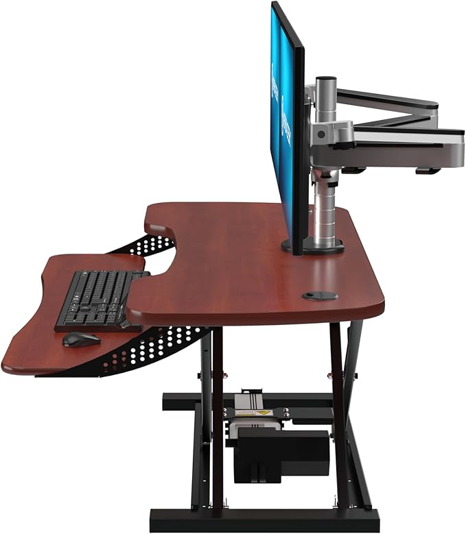 VERSADESK® PowerPro™ Elite 40” x 24" – App Controlled Electric Standing Desk Converter w/USB Charging Port. Raises up to 20”. Fully Assembled – Includes LED Lights. Supports 80 lbs. – Cherry