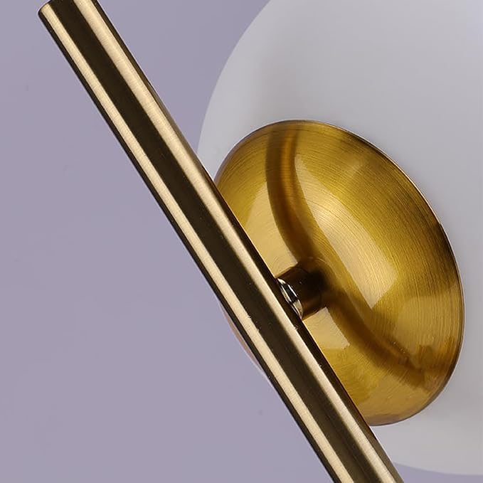 Mid Century Table Lamp Modern 2 Glass Globe Table Lamp Gold Desk Lamp Retro with White Frosted Glass Shade Adjustable Brightness Desk Lamp for Bedrooms Living Room Study Library