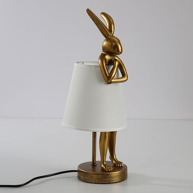 LED Bunny Table Lamp, Resin Animal Rabbit Desk Light with Linen Shade, 15.7 Inch Decorative Lamp for Bedroom, Office & Kids Room (15.7" White Shade)