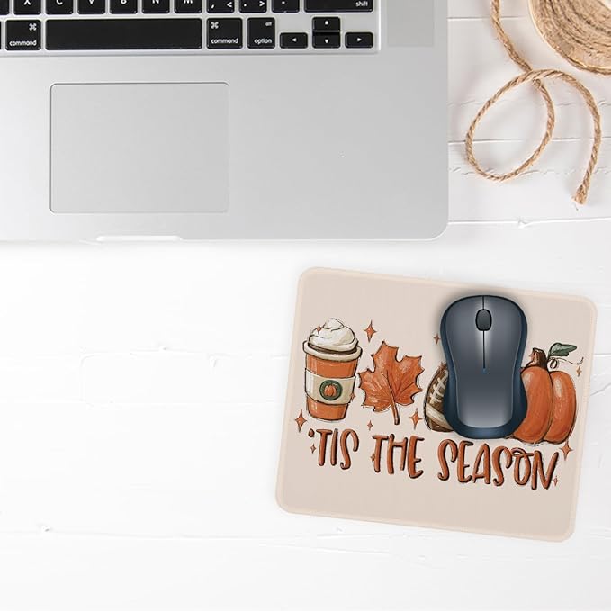 Tis The Season Fall Mouse Pad 8 x 9.5 inches, Fall Pumpkin Mouse Mat for Wireless Mouses Computer Laptop, Autumn Mousepad Decor for Office Desk(Mouse 2501)