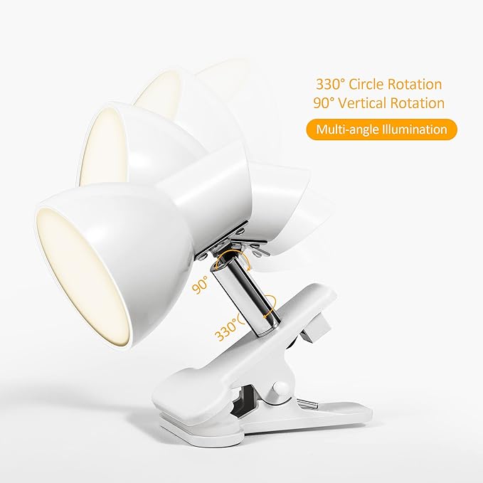LED Small Clip Light,5W Super Bright Reading Light, 330° Rotation Lamp with Clamp on Desk/Table/Bed Headboard/Cupboard Home Lighting, Modern and Save Space Illumination Powerful bedroom Lamp White