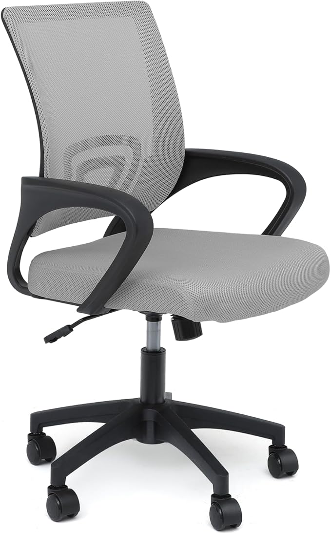 Athena Collection Computer Office Chair, Ergonomic Desk Chair with Rolling Wheels, Mesh Back Support and Height Adjustable, Small and Comfy for Home Office, Study, Light Grey