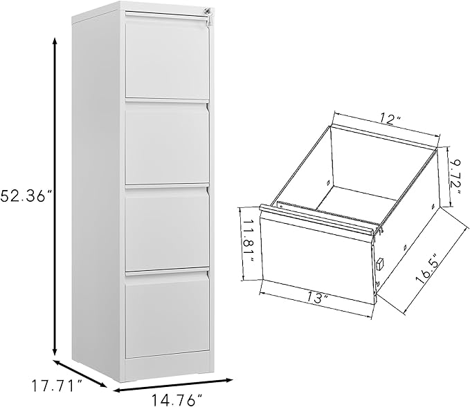 4 Drawer File Cabinet with Lock,Heavy Duty Vertical Filing Cabinets for Home Office, File Storage Cabinet for Letter/Legal/A4/F4 Size File,Assembly Required