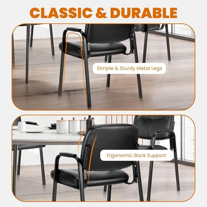 Reception Chairs, Leather Conference Room with Padded Arms and No Wheels for Professional Office Meeting Spaces and Guest Seating,Black-1 Pack
