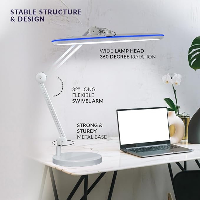 Neatfi XL 2,200 Lumens LED Task Lamp, 24W, 117 Pcs SMD LED, 23 Inches Ultra Wide Lamp, 4 Level Brightness Dimmable, Eye-Caring Light, Glare Free (Non-CCT with Base, White)
