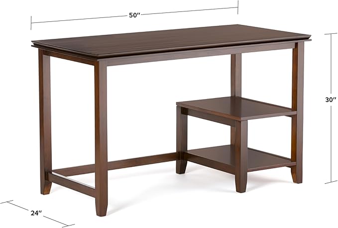 SIMPLIHOME Artisan SOLID WOOD Transitional Modern 50 inch Wide Home Office Desk, Writing Table, Workstation, Study Table Furniture in Russet Brown