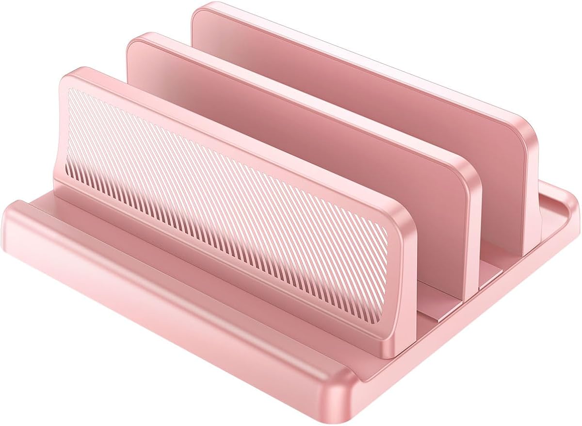 4 in 1 Vertical Laptop Stand Holder,Adjustable ABS Plastic Desktop Management Notebook Dock,Vertical Laptop Stand Space-Saving for All MacBook/Surface/Samsung/HP/Dell/Chrome Book(Pink)