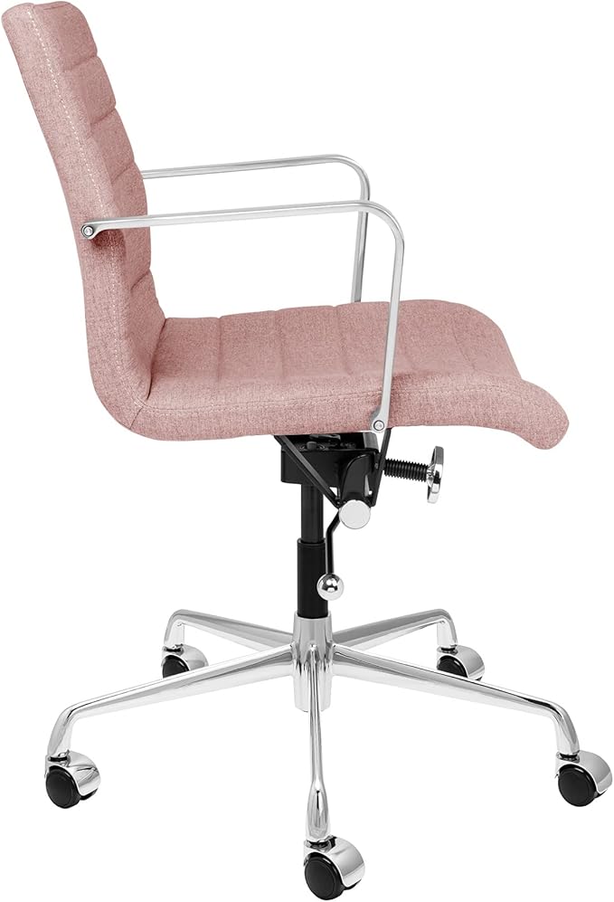 Laura Davidson Furniture SOHO II Ribbed Office Chair - Mid Back Desk Chair, Ergonomically Designed with Arm Rest & Swivel, Made of Poly-Cotton Fabric, Coral Pink Fabric, Computer Chair