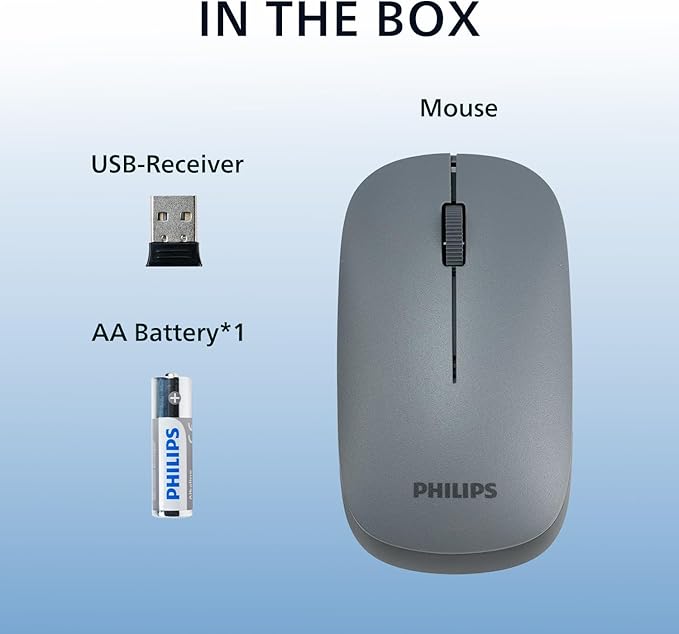 PHILIPS Professional Business Wireless & Bluetooth Silent Mouse - Classic 3-Button Design, 1600 DPI,3-Channel Technology Pebble Mice - Slimmer & Lighter, Comfortable & efficient for PC/laptops/Pad