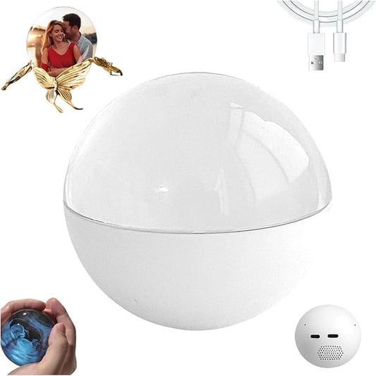Memory Sphere Lamp, Memory Orb Lamp, Crystal Ball Video Player, 3D Video Photo Display Sphere, Uploadable Videos Photos, LED Night Light for Bedroom Living Room(White)
