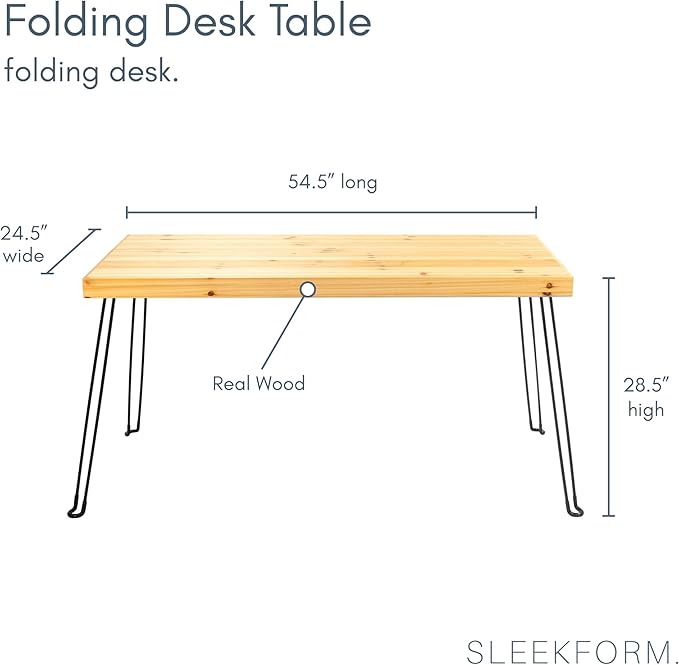 Sleekform Wooden Folding Desk - Small Folding Table Portable with Collapsible Hairpin Legs - Wood Foldable Desks for Small Spaces - Space Saving Portable Computer Desk - Birch