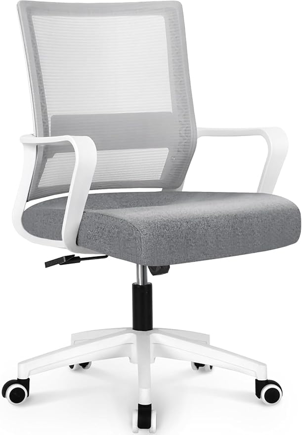 NEO CHAIR Office Chair Gaming Desk Computer Chair Ergonomic Mesh Mid Back with Wheels Lumbar Support Comfy Swivel Adjustable for Home (Grey)