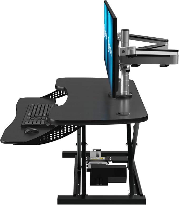 VERSADESK PowerPro™ Elite Electric Standing Desk Converter - App Controlled Desk Riser with USB Charging Port & LED Lights - Height Adjustable, Fully Assembled & Supports 80 lbs | Black (40” x 24")