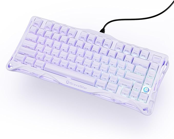 GravaStar Mercury V75 Gaming Keyboard – Hall‑Effect Magnetic‑Switch Keyboard, 79‑Key, 8000 Hz Polling, 0.005RT, Wired USB-C, RGB Backlit, Adjustable Actuation, Semi‑Aluminum Chassis (Lavender Purple)