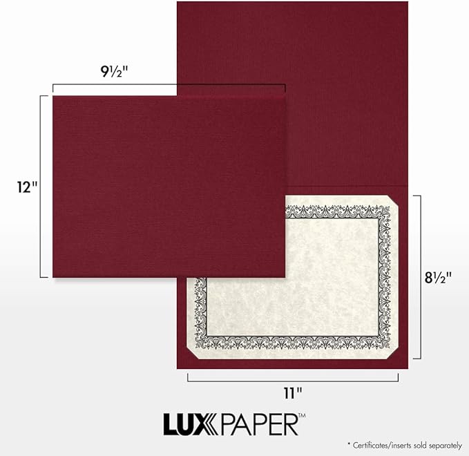 LUXPaper 9.5" x 12" Certificate Holders | Burgundy Linen | 100lb. Cover | 25 Qty