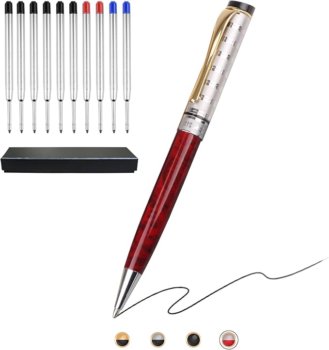 Luxury Ballpoint Pens, Retractable Metal Pen with 10 Refills (Black, Blue, Red) for Smooth Writing - Executive Office Desk Accessories, Ideal Gifts for Professionals, Teachers, Nurses