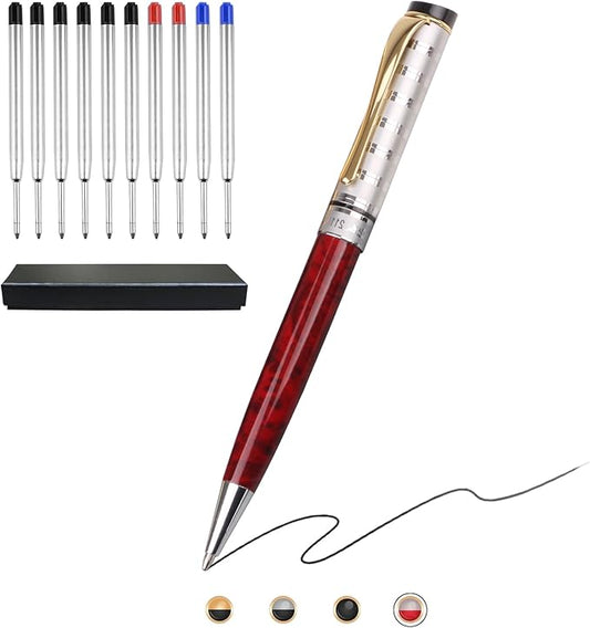 Luxury Ballpoint Pens, Retractable Metal Pen with 10 Refills (Black, Blue, Red) for Smooth Writing - Executive Office Desk Accessories, Ideal Gifts for Professionals, Teachers, Nurses
