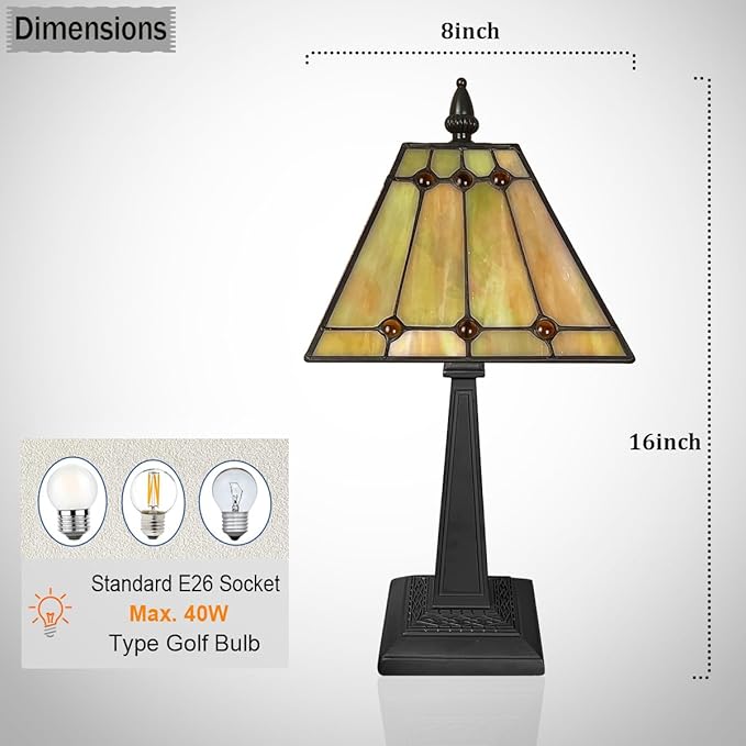 Tiffany Table Lamps Small Handmade Stained Glass Accent Table Light Mission Style Antique Desk Lamp for Bedroom Living Room Home Office