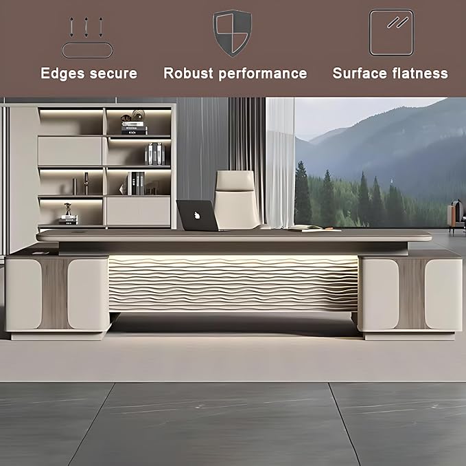 102IN Executive Desk with Drawers - Fashionable Executive Desk with Large Storage Space & Concealed Wire Box & Password Lock | Unique Front Panel & Spacious Worksurface
