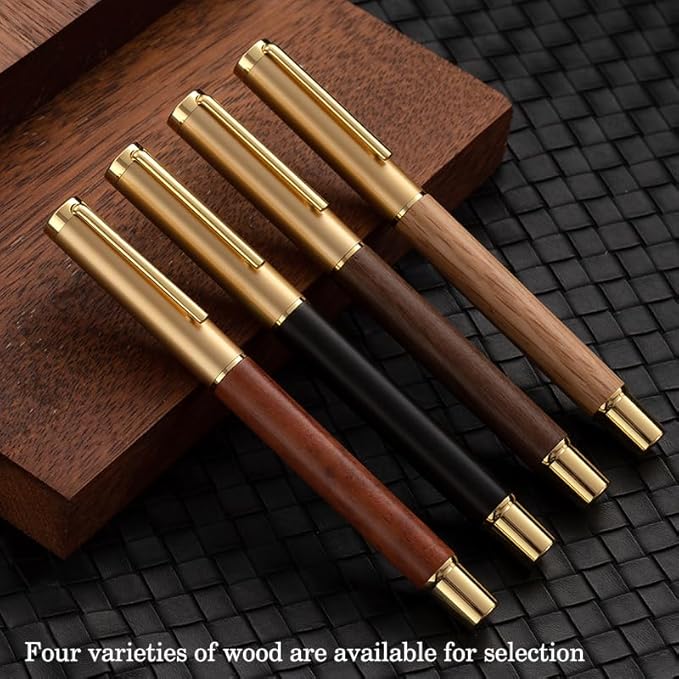 Luxury Wooden and Metal Rollerball Pen Set with Spare Gel Ink Refill,Rosewood,White Oak,Walnut Wood Signature Roller Ball Pen,Business Gift Set for Men and Women (Walnut Wood)