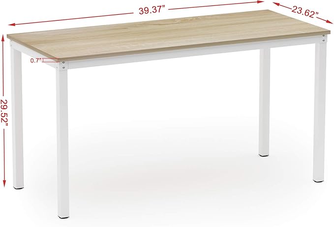 Teraves Computer Desk/Dining Table Office Desk Sturdy Writing Workstation for Home Office (39.37“, Beige + White Frame)