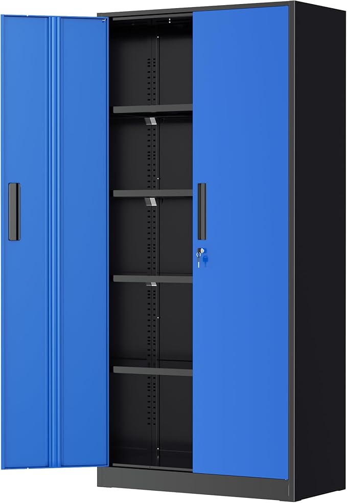 Greenvelly Metal Garage Storage Cabinet with 2 Doors and 4 Adjustable Shelves, 72" H Steel Lockable Storage Cabinet,Tall Metal Cabinet Locking File Cabinet for Office,Home, Garage, Gym, School
