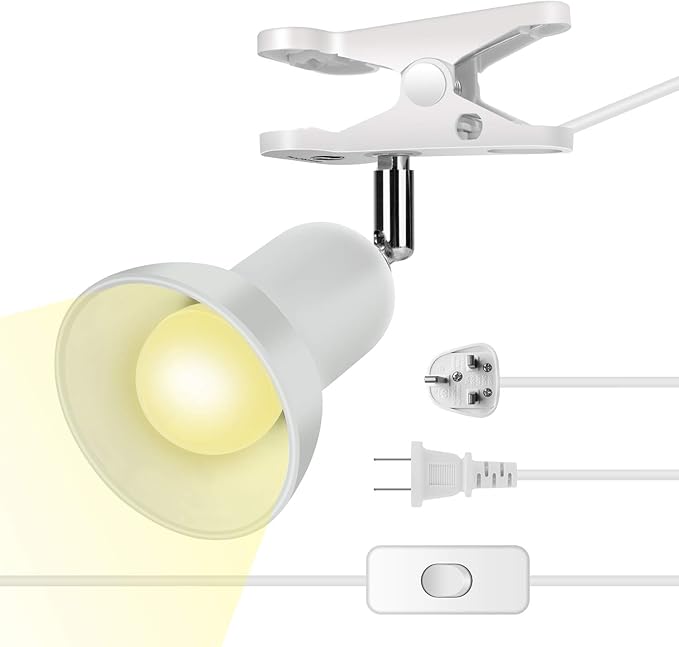 RONG&LAN Clip lamp,360° Rotation Clip on Lamp Portable Book Reading Light,Clamp on Desk/Table/Bunk Bed/Cupboard Home Lighting, (Desk lamp,Seven Colors for Your Choice) (White,2)