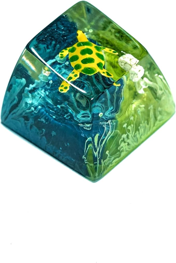 Sea Turtle Artisan Keycap Navy Blue Ocean Coral R1 SA Profile Custom Sea Creatures Keycaps 1U ESC Handmade Gaming Resin Key Cap Cherry MX Switch Compatible Mechanical Keyboard Turtle Lover Gift