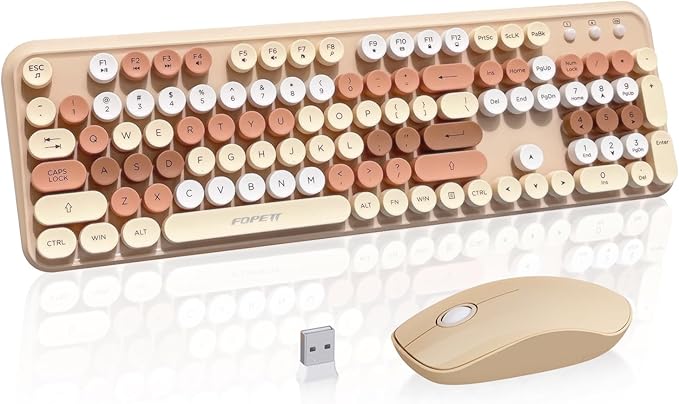 Wireless Keyboard and Mouse Combo with Switch Button- 2.4GHz Cordless Typewriter Keyboard | Auto-Sleep | USB Receiver for Windows PC/Laptop - Milk Tea Colorful
