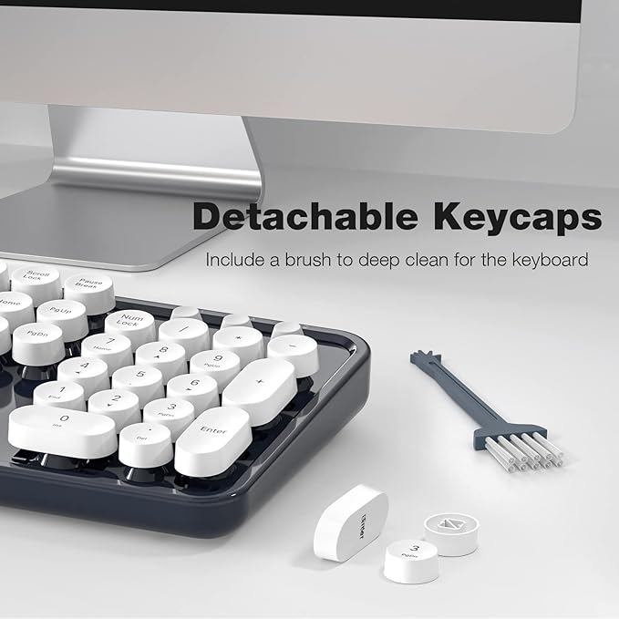 Wireless Keyboard and Mouse Combo - GEEZER Deepblue-White Full-Sized Colorful Keyboard 104 Keys - USB 2.4 G Receiver Plug and Play Round Keycap Typewriter Keyboards, for Windows, PC, Laptop, Desktop