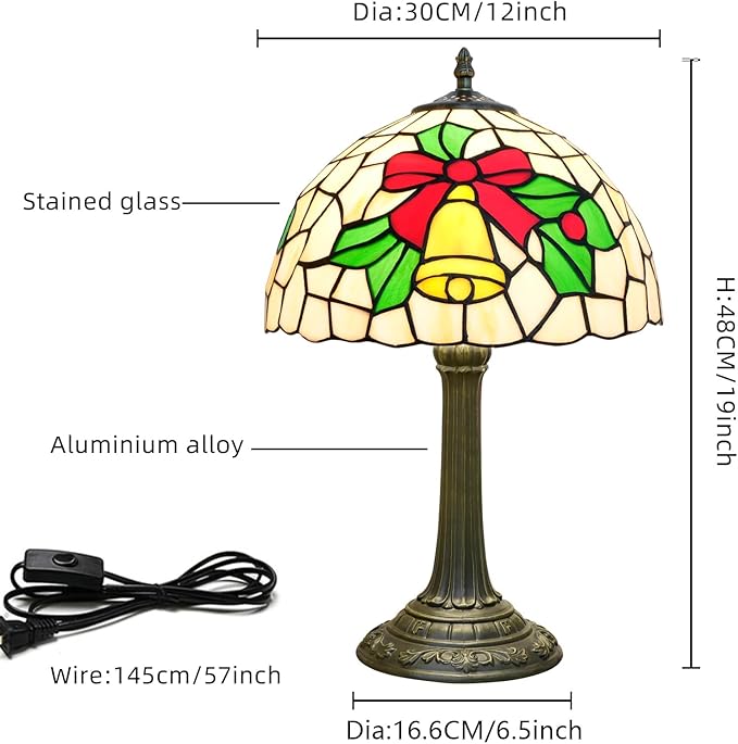 Tiffany Lamp Stained Glass Lamp 12 Inch Yellow Christma Bell Design Warm Color Reading Lamp Suitable for Coffee Shops Dormitories Home Office Deco Tiffany Style Retro Holiday Home Decoration Gift