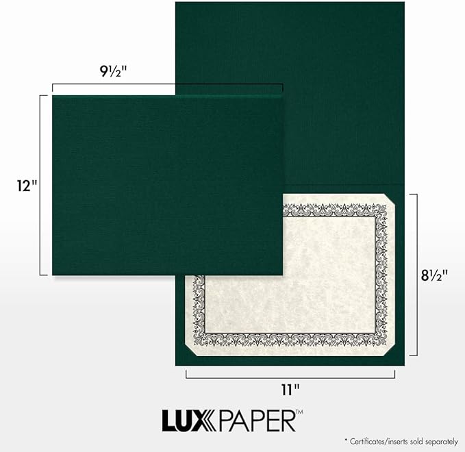 LUXPaper 9.5" x 12" Certificate Holders | Green Linen | 100lb. Cover | 250 Qty