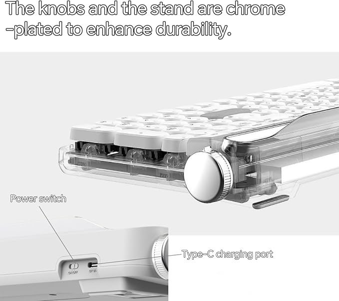 Retro Typewriter Mechanical Keyboard with Tablet Stand, 100 Keys LED Backlit, ABS+PBT Keycaps, Wired/Bluetooth, Blue Switch, Compatible with Windows/Mac/iOS/Android (White)