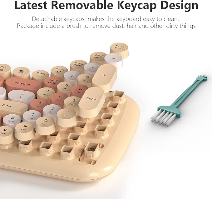 Wireless Keyboard and Mouse Combo - GEEZER Pale Coffee Colorful Round Keycap Keyboard 100 Keys - USB 2.4G Receiver Plug Play Typewriter Keyboards for Windows, PC, Laptop, Desktop
