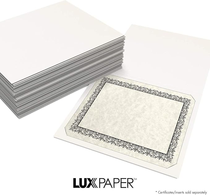 LUXPaper 9.5" x 12" Certificate Holders | White Linen | 100lb. Cover | 25 Qty