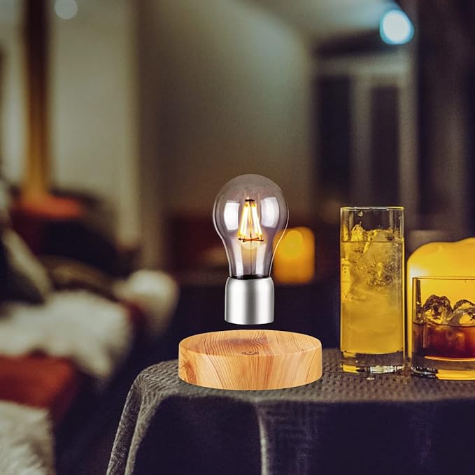 Magnetic Levitating Light Bulb Lamp, 360 Degree Rotating Floating Bulb Desk Lamp, Magnetic Levitation Bulb Night Lights, Cool Gifts, Room Office Decorative Lamp (Yellow)