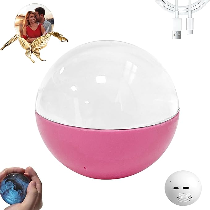 Memory Sphere Lamp, Memory Orb Lamp, Crystal Ball Video Player, 3D Video Photo Display Sphere, Uploadable Videos Photos, LED Night Light for Bedroom Living Room(Pink)