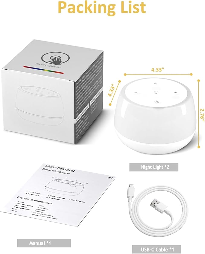 Night Light Set of 2, Touch Lamp for Baby Nursery Stepless Dimmable, USB Rechargeable Battery Operated Lamp with 3 Modes & 9 Colors Changing, Portable Baby Night Light with Timing & Memory