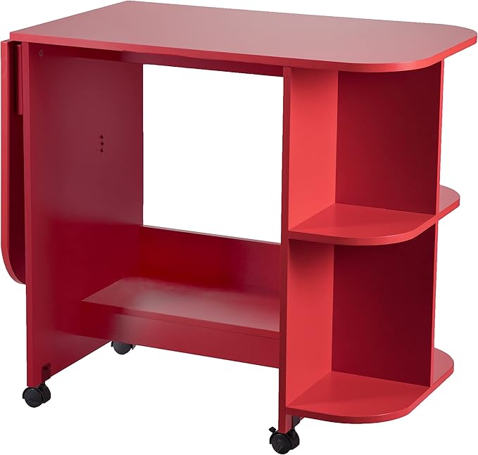 SEI FURNITURE Southern Enterprises Expandable Rolling Sewing Station Craft Table, Red