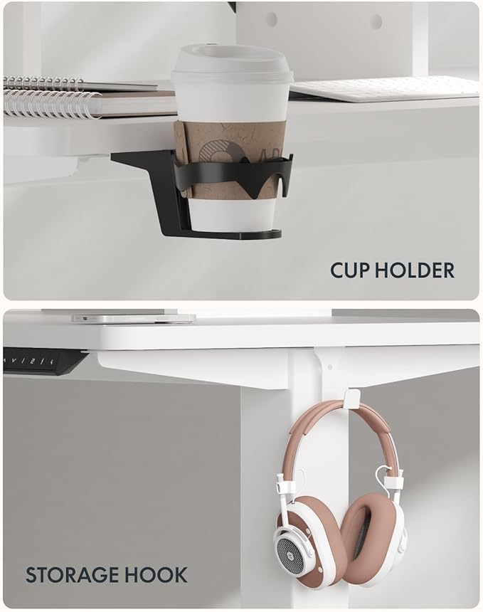 FLEXISPOT 79 x 32 Inch Large Standing Desk, Stand Up Desk with Splice Board, Rising Desks for Home Office, Office Desk with Cup Holder and Headphone Hook (White Frame + White Top, 2 Packages)