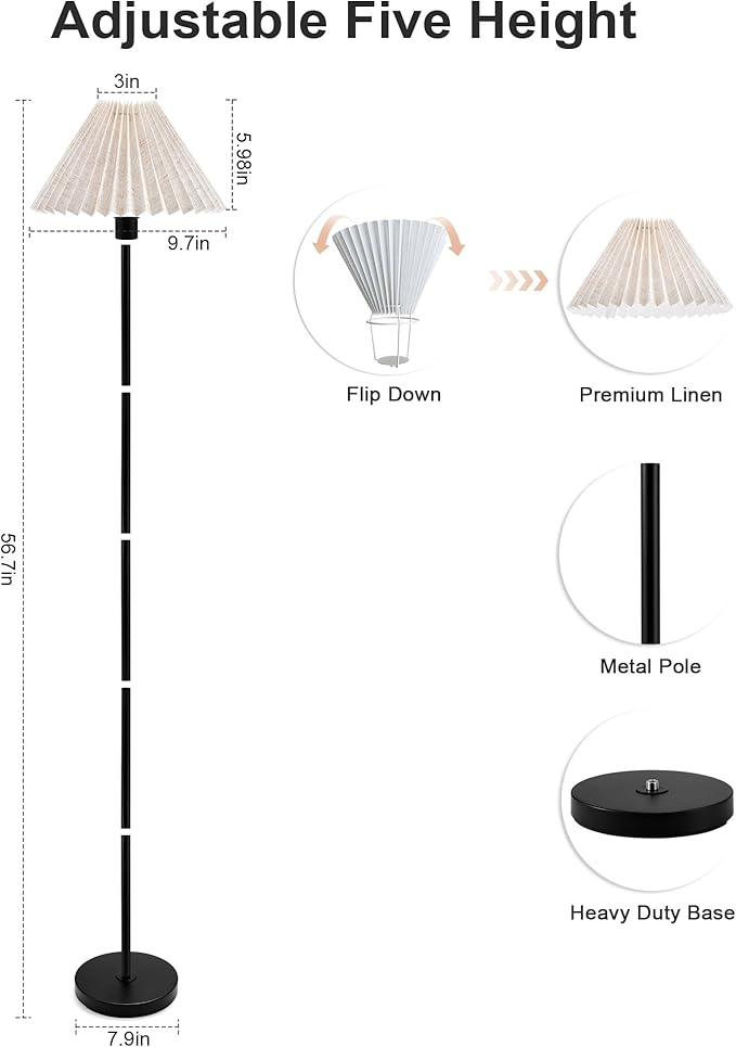 UMEXUS Cordless LED Floor Lamp for Bedroom, Rechargeable, Dimmable RGB, Portable, Modern Pleated Standing Light with Remote & Timer, Small Corner Pole Lamps for Living Room Bedside Home Outdoor Decor
