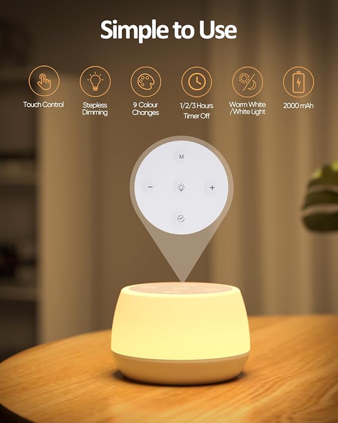 Night Light Set of 2, Touch Lamp for Baby Nursery Stepless Dimmable, USB Rechargeable Battery Operated Lamp with 3 Modes & 9 Colors Changing, Portable Baby Night Light with Timing & Memory
