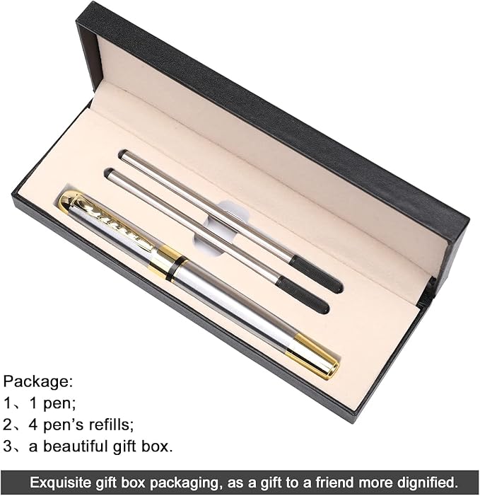 YIVONKA Ballpoint Pen Luxury Ballpoint Line Black Refill width 0.5mm Gift Set for Men & Women Professional Executive,Office,Nice BallPens Classy Gift Box (Silver)