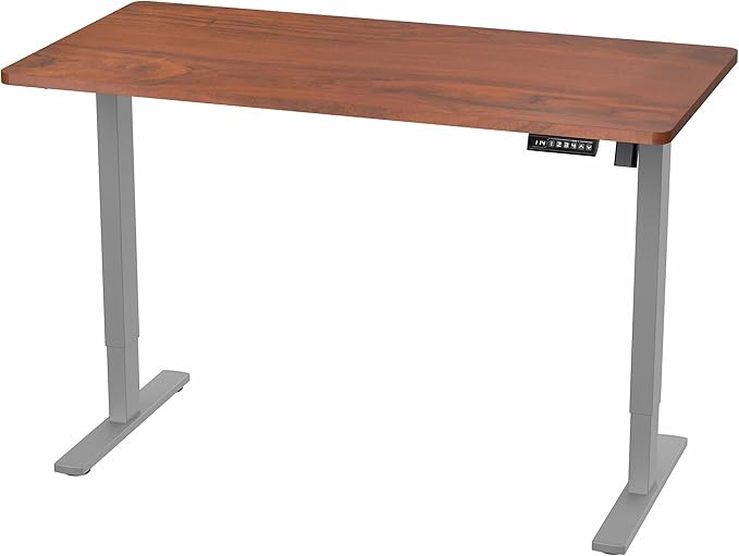 VIVO Electric 55 x 28 in Standing Desk, Memory Height Adjustment, 1B Series, One-Piece Dark Walnut Top, Gray Frame, DESK-KIT-1G55D
