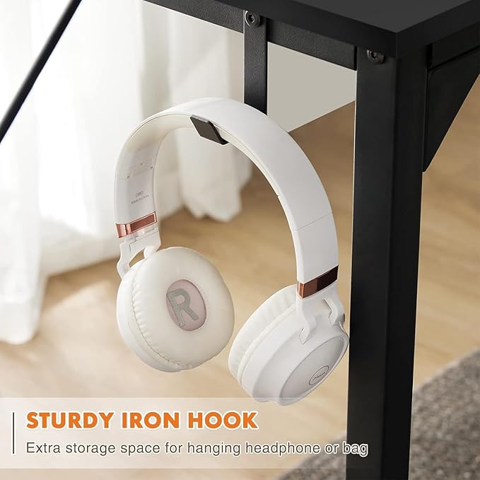 Sweetcrispy Computer Small Office Desk 40 Inch Student Kids Study Writing Work with Headphone Hooks & Storage Bag Modern Simple PC Home Bedroom Table, Rustic Brown