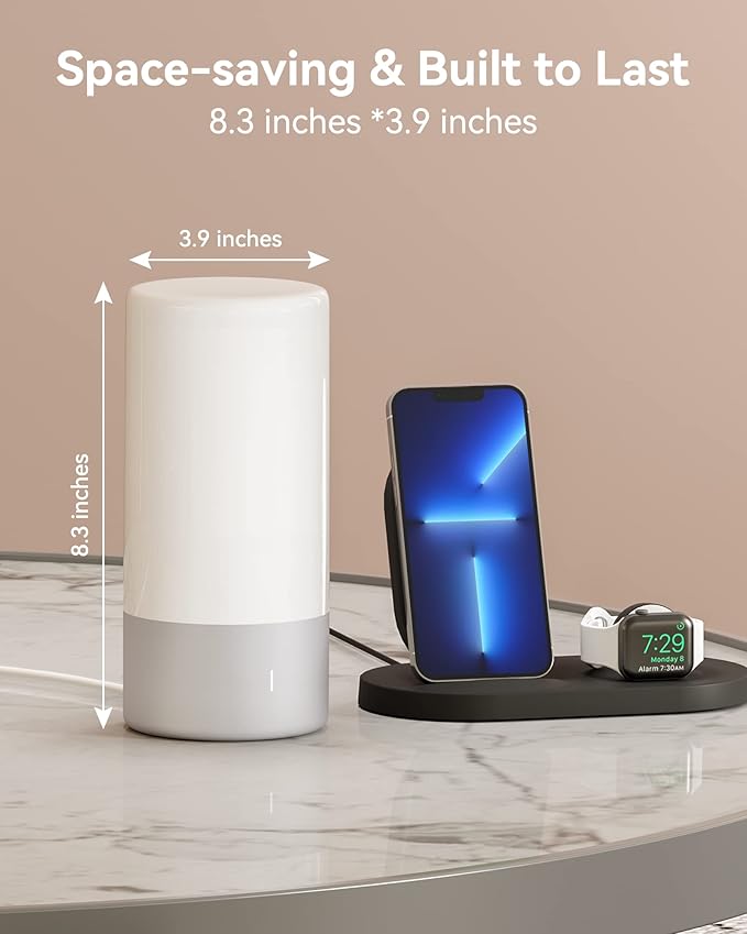 Table Lamp, Bedside Touch Control Lamp for Bedroom 3 Level Dimmable Warm White Lights with 256 RGB Color Mode Modern Deisgn Smart Nightstand Desktop LED Lamps Portable for Read(Advanced)