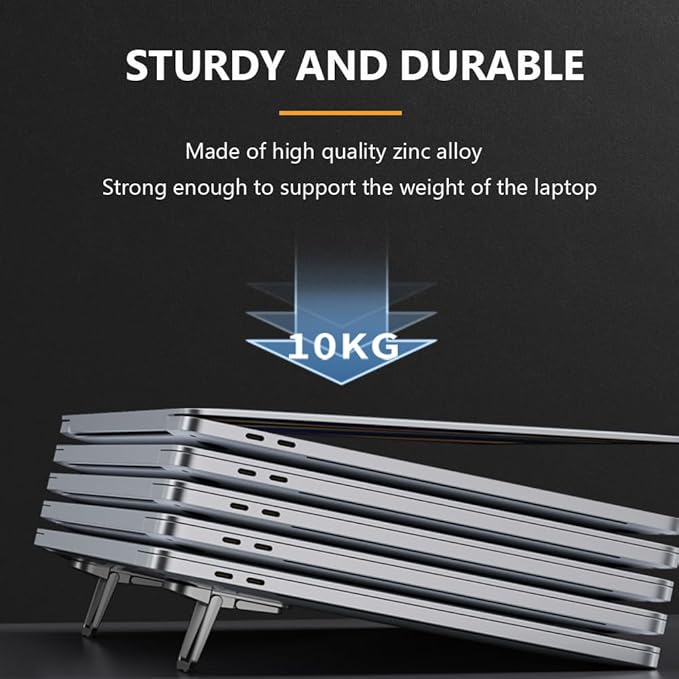 2PCS Zinc Alloy Mini Foldable Laptop Stand, Portable Computer Keyboard Riser with 2 Adjustable Angles, Self-Adhesive Invisible Notebook Stand and Keyboard Lift for Desk (Silver)
